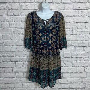 BeBop Medium Blue Paisley Filigree Boho Bubble Waist Dress
